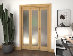 Frosted Glazed Oak Prefinished 3 Door Roomfold Grande (3 + 0 x 419mm Doors)