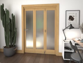 Frosted Glazed Oak Prefinished 3 Door Roomfold Grande (3 + 0 x 457mm Doors)