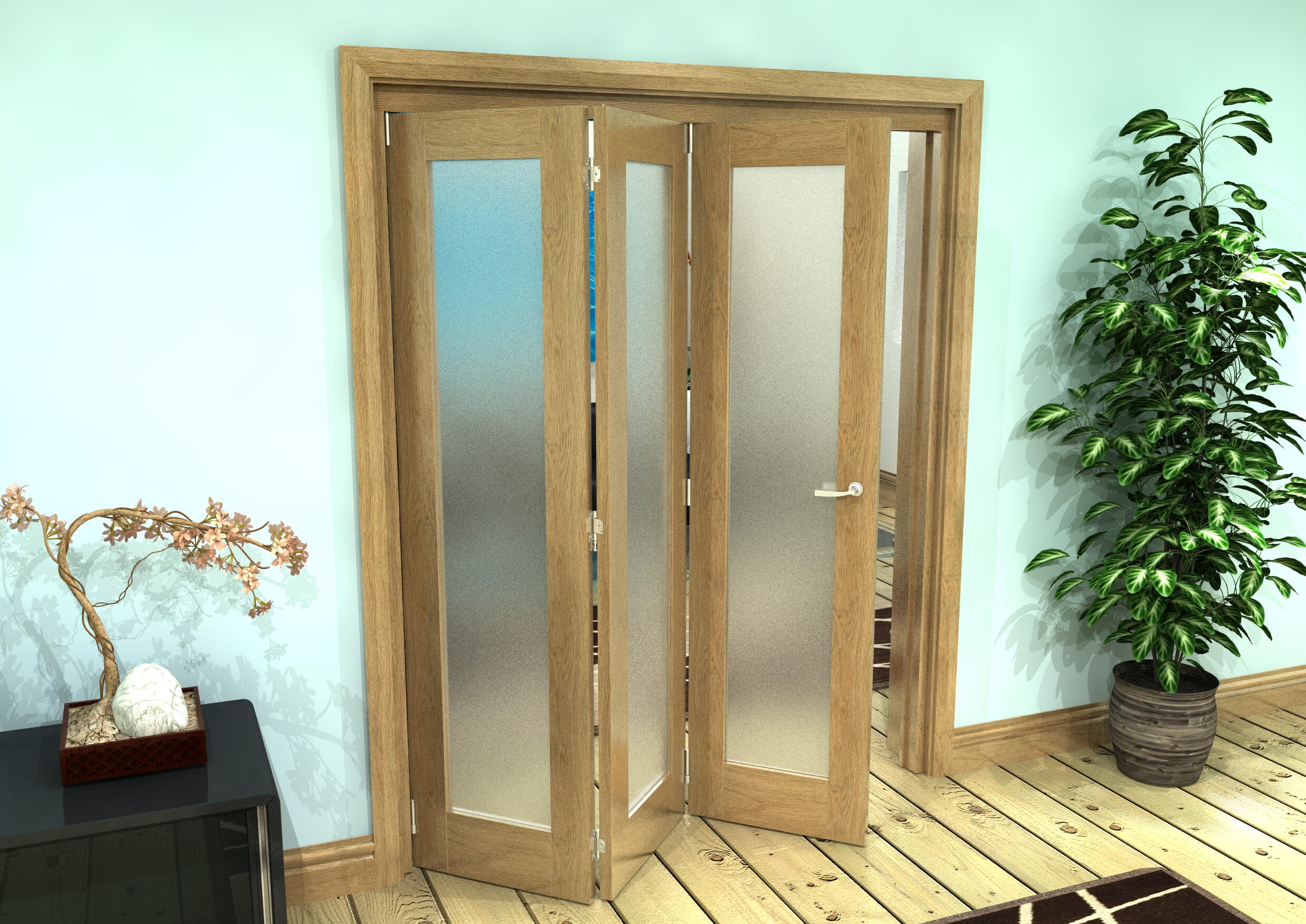 Frosted Glazed Oak Prefinished Door Roomfold Grande X Mm Doors Bifold Doors At