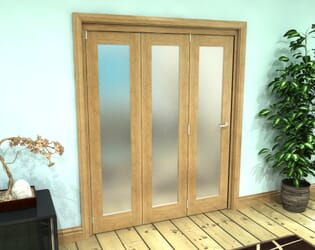 Frosted Glazed Oak Prefinished 3 Door Roomfold Grande (3 + 0 x 457mm Doors)