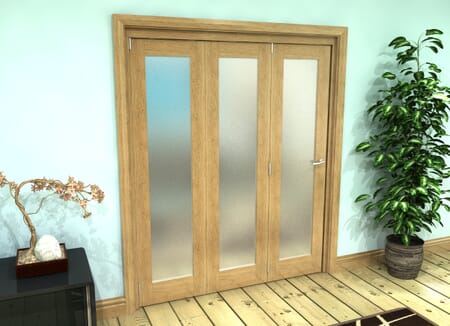 Frosted Glazed Oak Prefinished 3 Door Roomfold Grande 1800mm Set