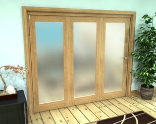 Frosted Glazed Oak Prefinished 3 Door Roomfold Grande (3 + 0 x 762mm Doors)