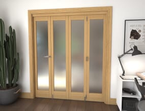 Frosted Glazed Oak Prefinished 4 Door Roomfold Grande (3 + 1 x 419mm Doors)