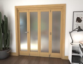 Frosted Glazed Oak Prefinished 4 Door Roomfold Grande (3 + 1 x 457mm Doors)