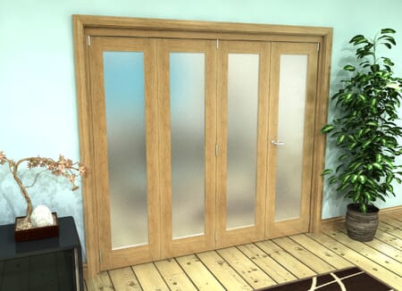 Frosted Glazed Oak Prefinished 4 Door Roomfold Grande (3 + 1 x 419mm Doors)