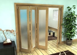 Frosted Glazed Oak Prefinished 4 Door Roomfold Grande 2400mm (8ft) 3 + 1 Set Image