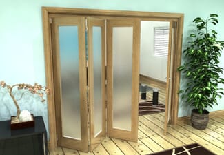 Frosted Glazed Oak Prefinished 4 Door Roomfold Grande 2400mm (8ft) 3 + 1 Set