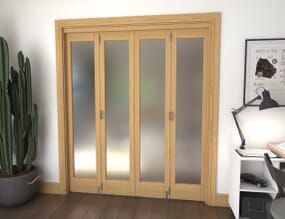Frosted Glazed Oak Prefinished 4 Door Roomfold Grande (4 + 0 x 419mm Doors)