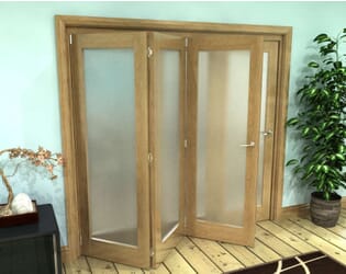 Frosted Glazed Oak Prefinished 4 Door Roomfold Grande (4 + 0 x 762mm Doors)