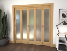 Frosted Glazed Oak Prefinished 5 Door Roomfold Grande (5 + 0 x 381mm Doors)