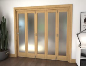 Frosted Glazed Oak Prefinished 5 Door Roomfold Grande (5 + 0 x 419mm Doors)