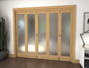 Frosted Glazed Oak Prefinished 5 Door Roomfold Grande (5 + 0 x 457mm Doors)
