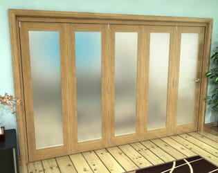 Frosted Glazed Oak Prefinished 5 Door Roomfold Grande (5 + 0 x 610mm Doors)