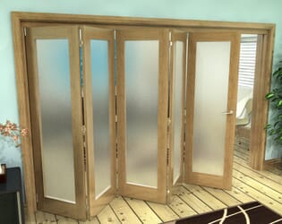 Frosted Glazed Oak Prefinished 5 Door Roomfold Grande (5 + 0 x 686mm Doors)