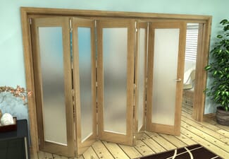 Frosted Glazed Oak Prefinished 5 Door Roomfold Grande (5 + 0 x 686mm Doors)
