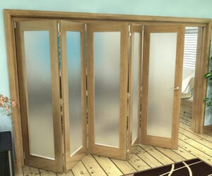 Oak P10 Roomfold Grande  Prefinished Internal Bifold Doors with Frosted Glass
