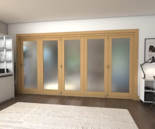 Oak P10 Roomfold Grande Prefinished Internal Bifold Doors with Frosted Glass