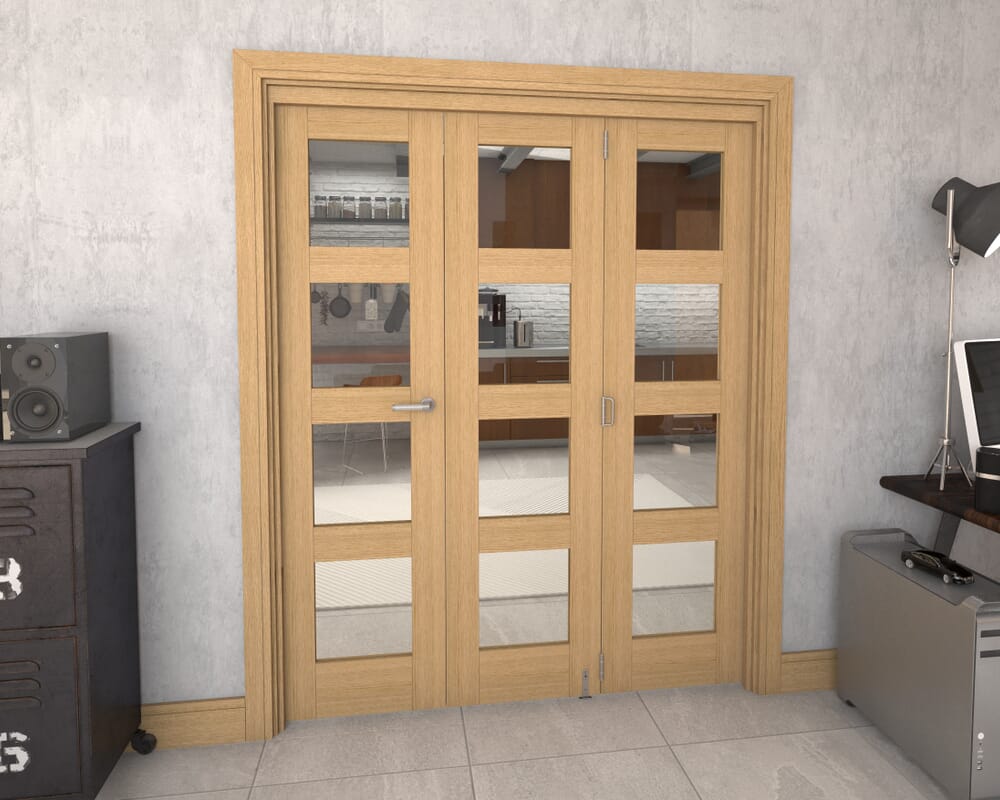Glazed Oak Prefinished 3 Door 4L Roomfold Grande (2 + 1 x 533mm Doors)