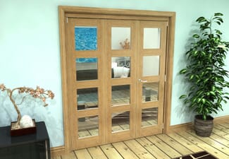 Glazed Oak Prefinished 3 Door 4L Roomfold Grande (2 + 1 x 533mm Doors)