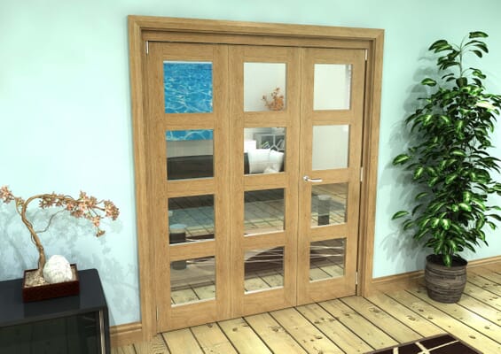 Glazed Oak Prefinished 3 Door 4L Roomfold Grande (2 + 1 x 533mm Doors)