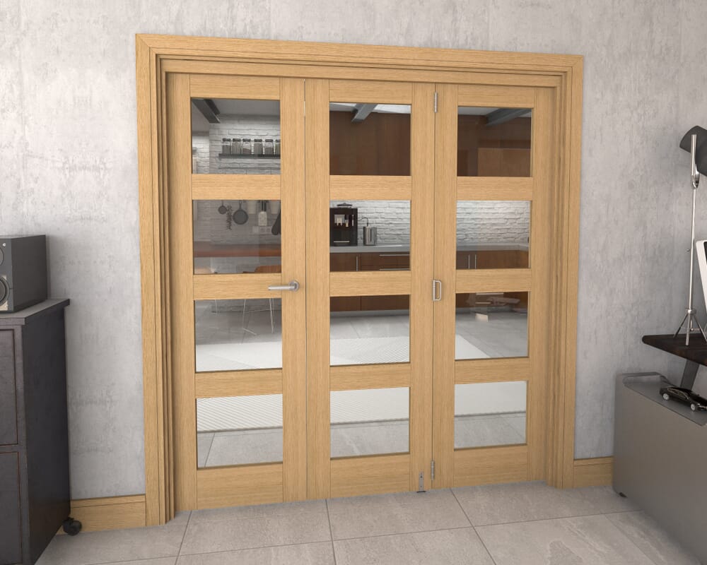Glazed Oak Prefinished 3 Door 4L Roomfold Grande (2 + 1 x 610mm Doors)
