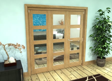 Glazed Oak Prefinished 3 Door 4L Roomfold Grande (2 + 1 x 610mm Doors)