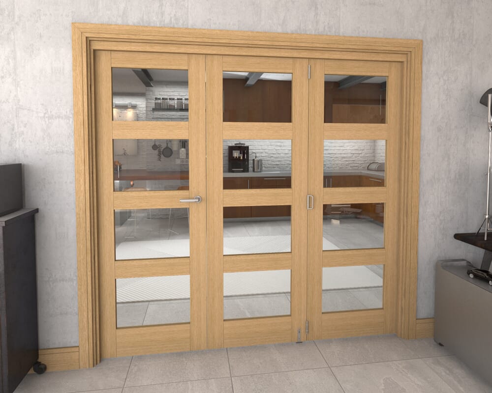 Glazed Oak Prefinished 3 Door 4L Roomfold Grande (2 + 1 x 686mm Doors)