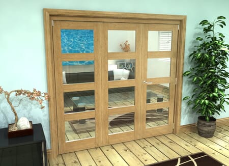 Glazed Oak Prefinished 3 Door 4L Roomfold Grande (2 + 1 x 686mm Doors)
