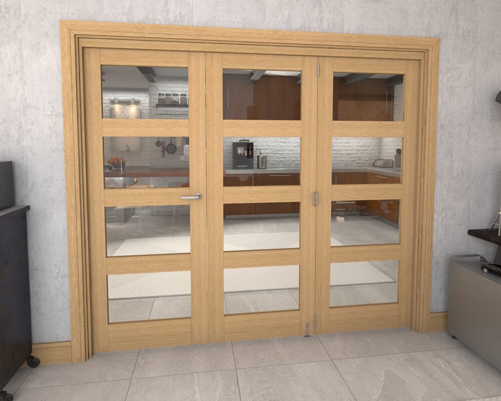 Glazed Oak Prefinished 3 Door 4L Roomfold Grande (2 + 1 x 762mm Doors)