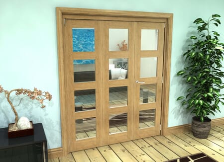 Glazed Oak Prefinished 3 Door 4L Roomfold Grande (2 + 1 x 762mm Doors)