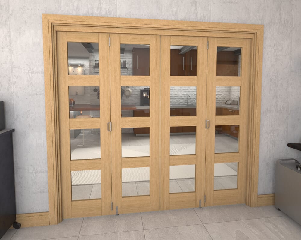 Glazed Oak Prefinished 4 Door 4L Roomfold Grande (2 + 2 x 533mm Doors)