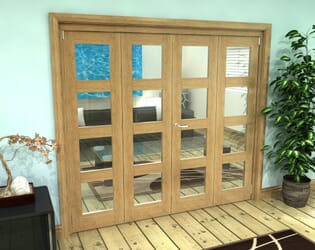 Glazed Oak Prefinished 4 Door 4L Roomfold Grande (2 + 2 x 533mm Doors)