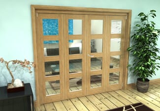 Glazed Oak Prefinished 4 Door 4L Roomfold Grande (2 + 2 x 533mm Doors)