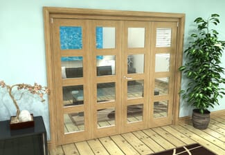 Glazed Oak Prefinished 4 Door 4L Roomfold Grande 2400mm (8ft) 2 + 2 Set