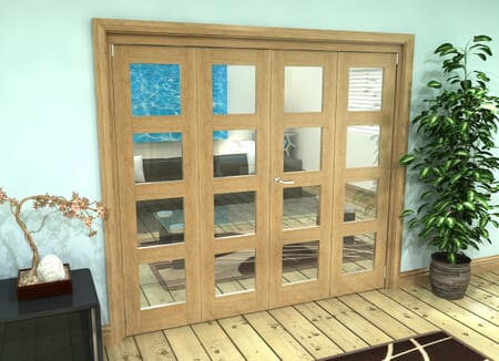 Glazed Oak Prefinished 4 Door 4L Roomfold Grande 2400mm 2 + 2 Set