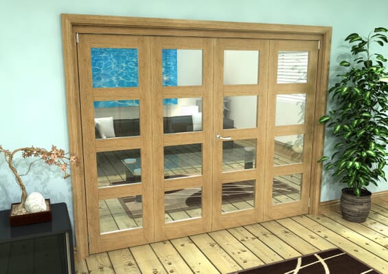 Glazed Oak Prefinished 4 Door 4L Roomfold Grande (2 + 2 x 610mm Doors)