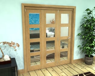Glazed Oak Prefinished 3 Door 4L Roomfold Grande 1800mm (6ft) Set