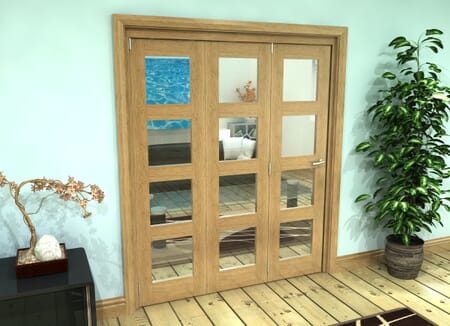 Glazed Oak Prefinished 3 Door 4L Roomfold Grande 1800mm Set