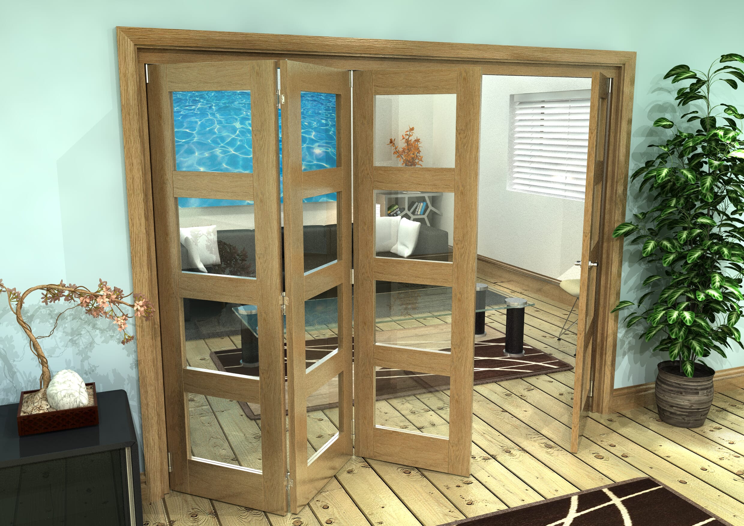 Glazed Oak Prefinished 4 Door 4L Roomfold Grande (3 + 1 x 610mm Doors)