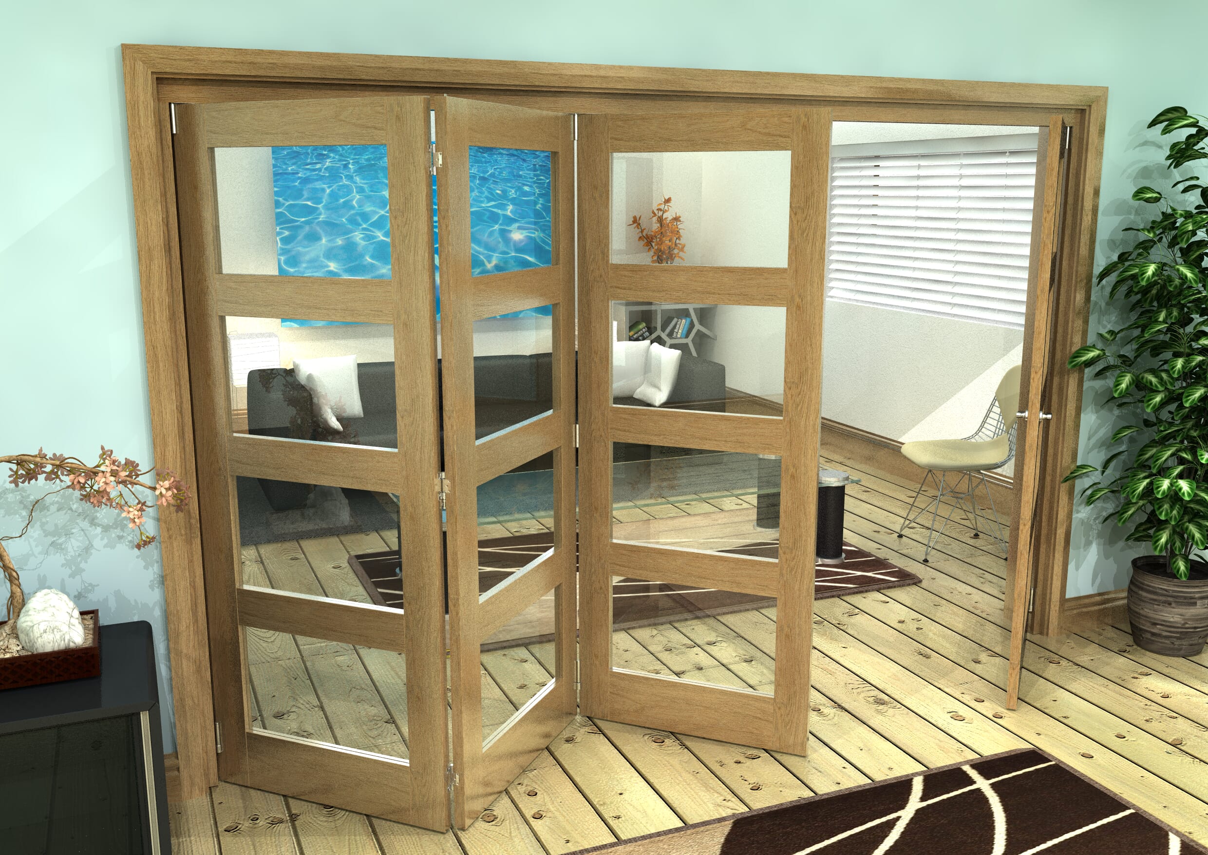Glazed Oak Prefinished 4 Door 4L Roomfold Grande (3 + 1 x 762mm Doors)