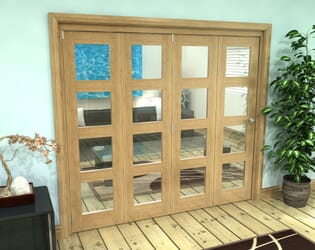 Glazed Oak Prefinished 4 Door 4L Roomfold Grande 2400mm (8ft) 4 + 0 Set