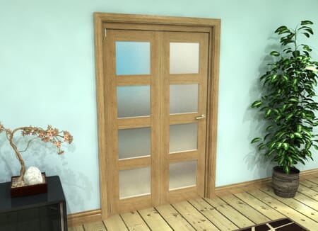 Frosted Glazed Oak Prefinished 2 Door 4L Roomfold Grande (2 + 0 x 573mm Doors)