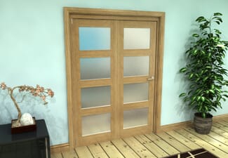 Frosted Glazed Oak Prefinished 2 Door 4L Roomfold Grande (2 + 0 x 686mm Doors)