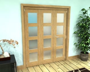 Frosted Glazed Oak Prefinished 3 Door 4L Roomfold Grande (2 + 1 x 533mm Doors)
