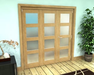 Frosted Glazed Oak Prefinished 3 Door 4L Roomfold Grande (2 + 1 x 610mm Doors)