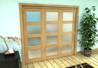 Frosted Glazed Oak Prefinished 3 Door 4L Roomfold Grande (2 + 1 x 686mm Doors)