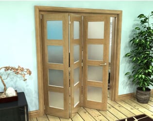 Frosted Glazed Oak Prefinished 3 Door 4L Roomfold Grande (2 + 1 x 762mm Doors)