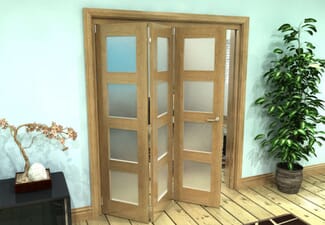 Frosted Glazed Oak Prefinished 3 Door 4L Roomfold Grande (2 + 1 x 762mm Doors)