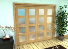 Frosted Glazed Oak Prefinished 4 Door 4l Roomfold Grande 2400mm (8ft) 2 + 2 Set Image