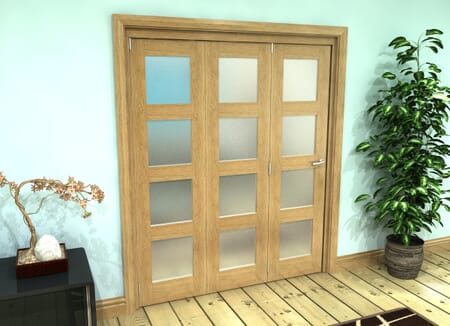 Frosted Glazed Oak Prefinished 3 Door 4L Roomfold Grande 1800mm Set